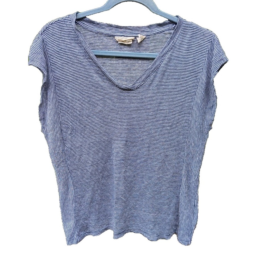 Christian Siriano Womens Top Sz S 100% Linen Blue Stripe Beachy Coastal Relaxed - Picture 3 of 7